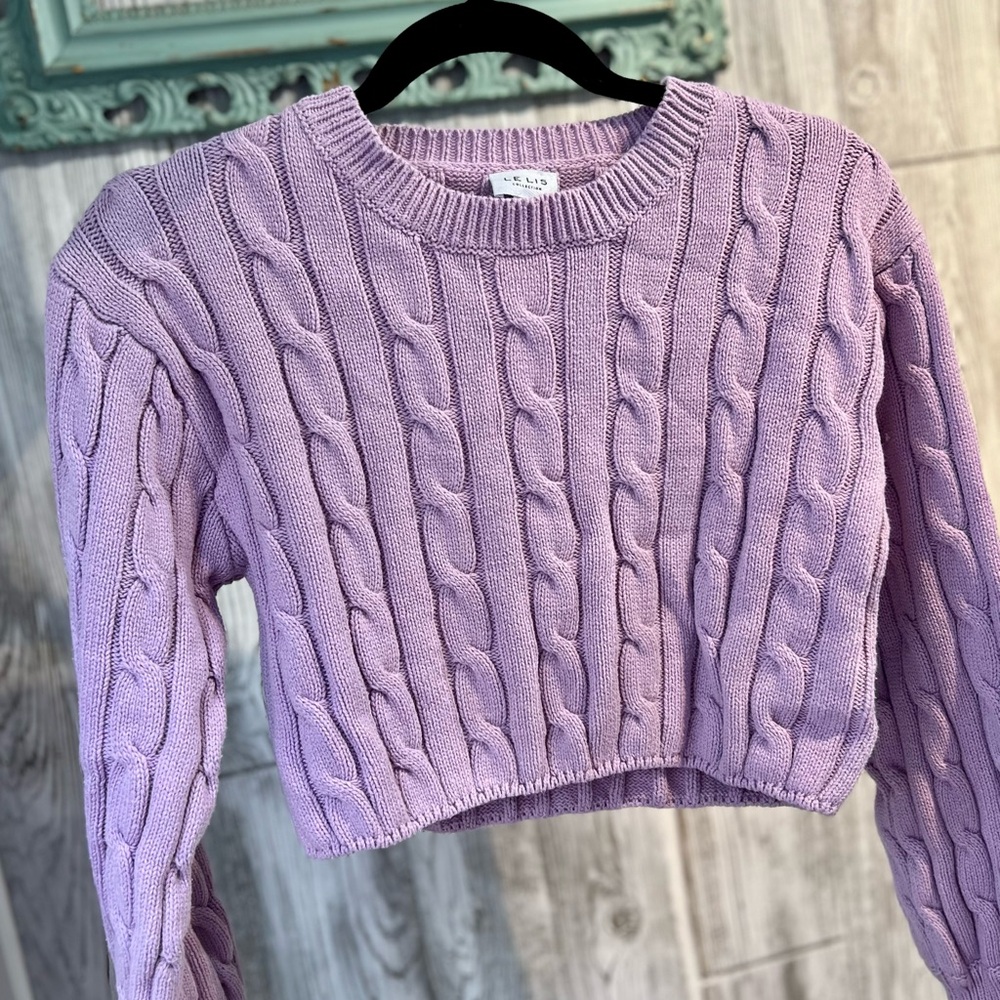 Women’s Lavender Le Lis Cropped Cable Knit Sweater